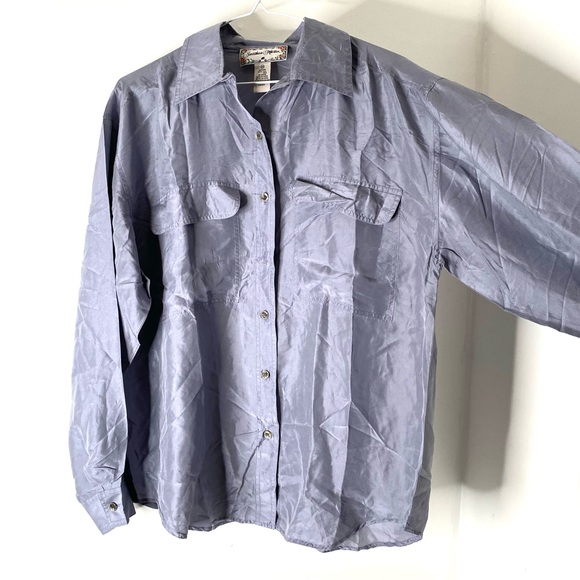 Jonathan Martin Silk Metallic Grey Button Blouse - Picture 2 of 8